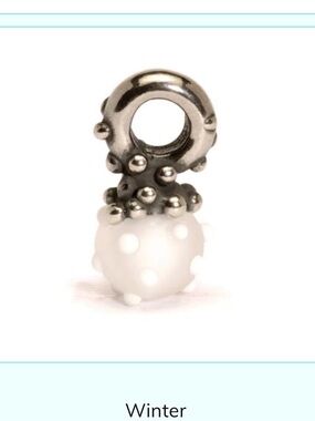 TrollBeads Silver  White Polka Dot Glass Drop Charm  “Winter”
